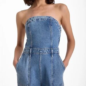 Women's Blue Denim Strapless Jumpsuit